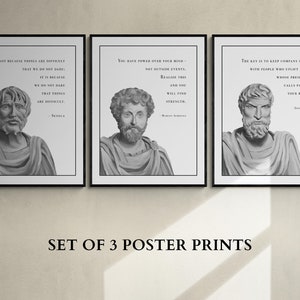 Set of 3 Stoic Artwork Posters: Marcus Aurelius, Epictetus, and Seneca, Hand-drawn Stoic Art, Gift for Husband, Memento Mori, Stoicism Print
