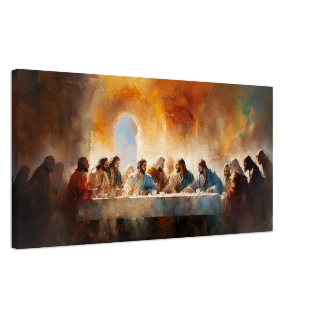 Wrapped Canvas Print of the Last Supper Watercolor Art With Jesus and