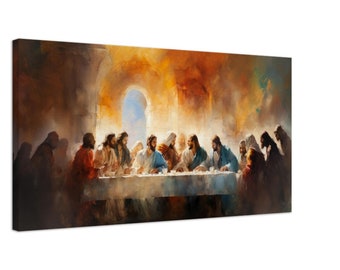Wrapped Canvas Print of The Last Supper - Watercolor Art with Jesus and Disciples - Gallery-Quality Religious Wall Decor for Home & Church