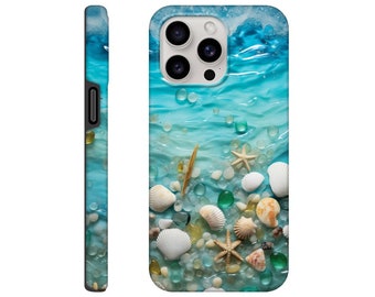 Low Tide Beach Whimsy Phone Case - Seashells, Starfish & Sparkling Beads for iPhone and Samsung Devices, Sunny Beaches, Christmas Gift