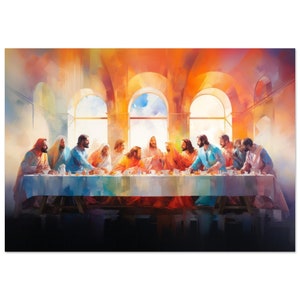 The Last Supper - Watercolor Art Print with Jesus and Disciples - Ideal Religious Wall Decor for Home & Church, Holiday Gift, Poster Print