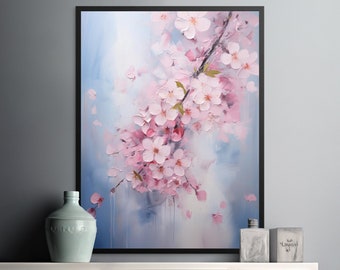 Spring Whisper, Pink Cherry Blossoms Watercolor Digital Download, Serene Art Print, Bathroom and Kitchen Wall Decor, Gift for Nature Lovers