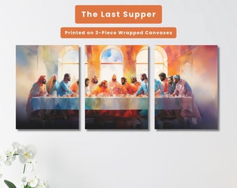 The Last Supper 3 Panel Canvas Christian Wall Art for Home Jesus and Disciples Gift Watercolor Art with Jesus and Disciples Christmas Gift