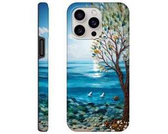 Stained Glass Oceanic Tree Phone Case - Vibrant Glass Beads Art for iPhone & Samsung Devices. Gift for Son or Daughter, Holiday Present