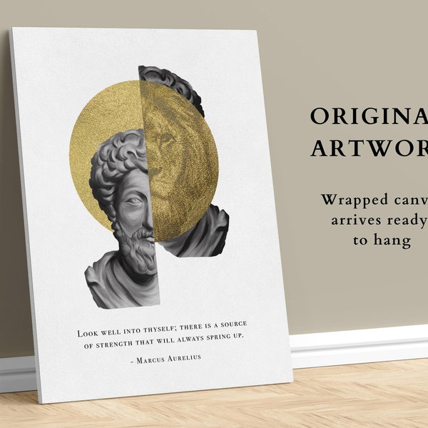 Marcus Aurelius Wrapped Canvas, Portrait & Quote Print, Philosoph Art, Gift for Stoic, Stoicism Wall Art, Memento Mori Stoic, Aurelius Quote