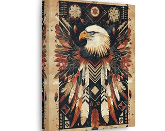 Stunning Tribal Eagle Artistry Canvas Gallery Wrap, Exquisite Native American Motifs Artwork, Spiritual Totem Inspired Design