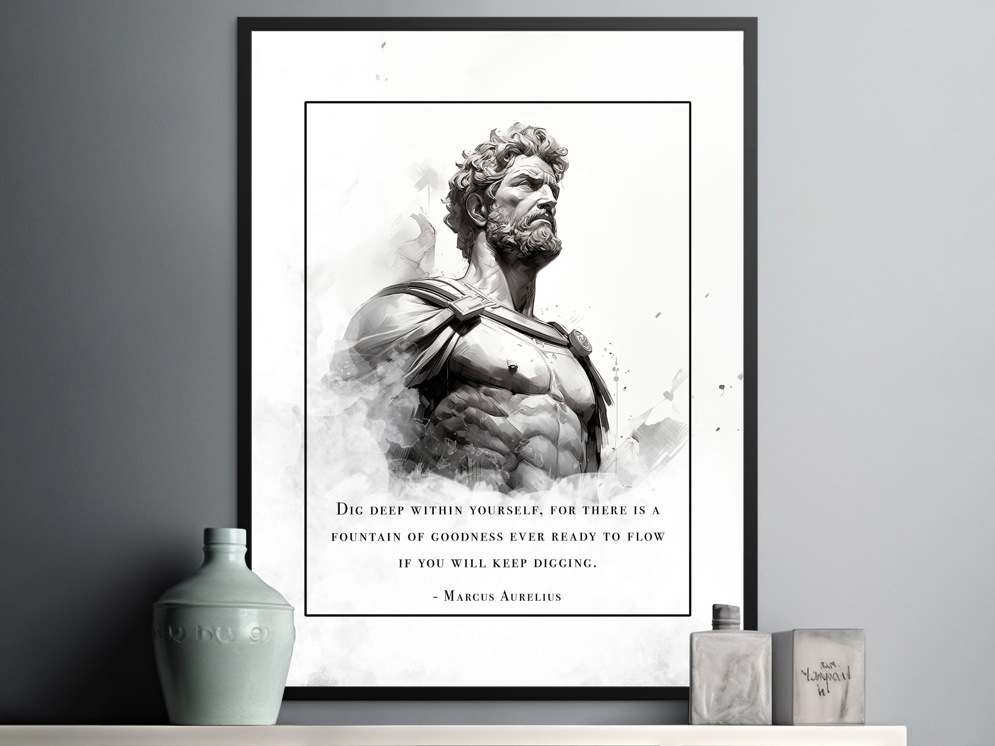 Stoic Exploration Digital Art, Marcus Aurelius on Inner Goodness - A Gem for Stoicism and Philosophy Enthusiasts