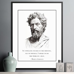 Marcus Aurelius Portrait I awake to do the work of a man Quote Art Print, Ancient Wisdom on Self-Discovery, Stoicism Gift For Son or Partner