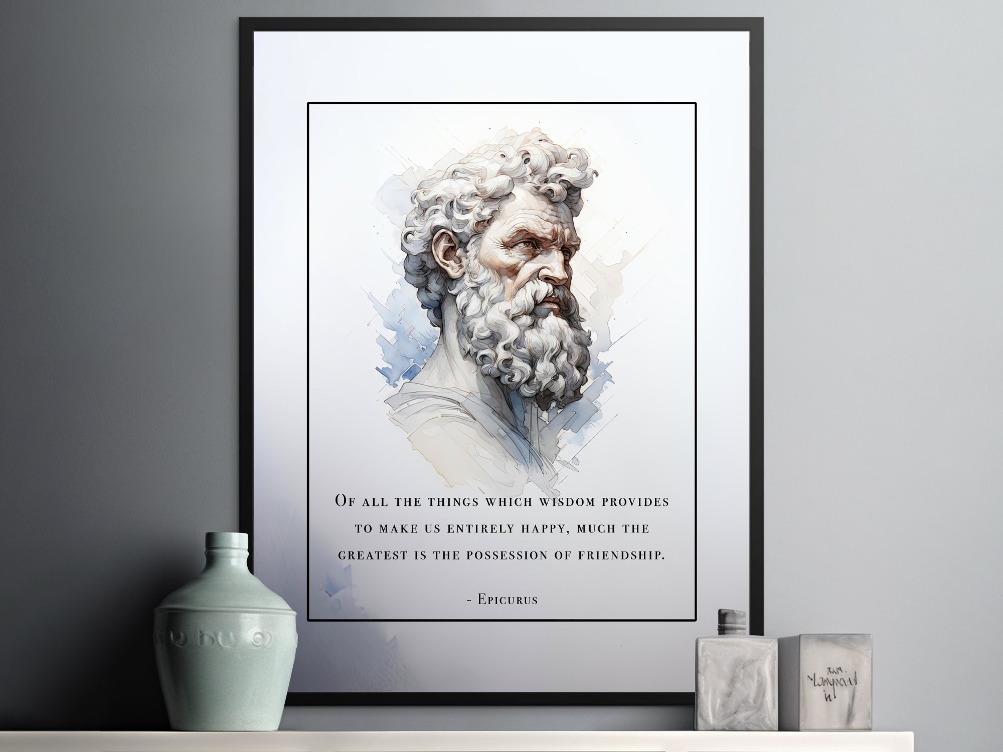 Epicurus Art Print, Wisdom's Gift of Friendship - Ancient Reflections on Joyful Bonds Life's Treasures