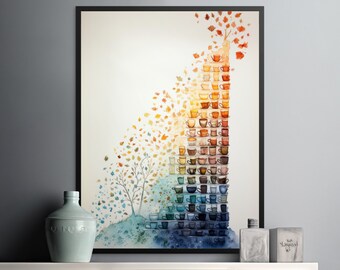 Caffeine Grove - Coffee Cups Tree Watercolor Digital Download Art, Coffee Love Inspired Tree of Life, Holiday Gift for Husband