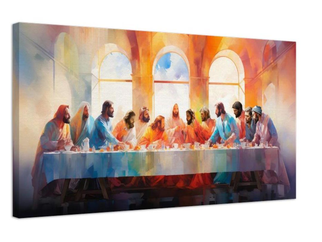 Wrapped Canvas Print of the Last Supper - Watercolor Art With Jesus and ...