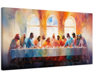 Wrapped Canvas Print of The Last Supper - Watercolor Art with Jesus and Disciples - Gallery-Quality Religious Wall Decor for Home & Church