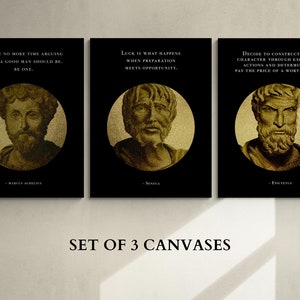 Set of 3 Stoic Artwork Canvases: Marcus Aurelius, Epictetus, Seneca. Hand-drawn Stoic Art, Gift for Husband, Memento Mori, Stoicism Prints