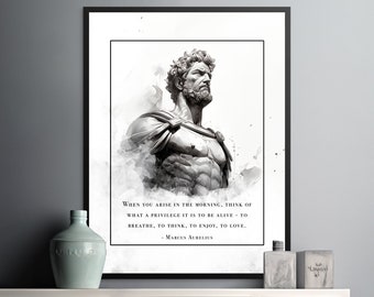 Marcus Aurelius Morning Art, Stoic Gratitude for Life and Love - Inspirational Wall Decor Wisdom