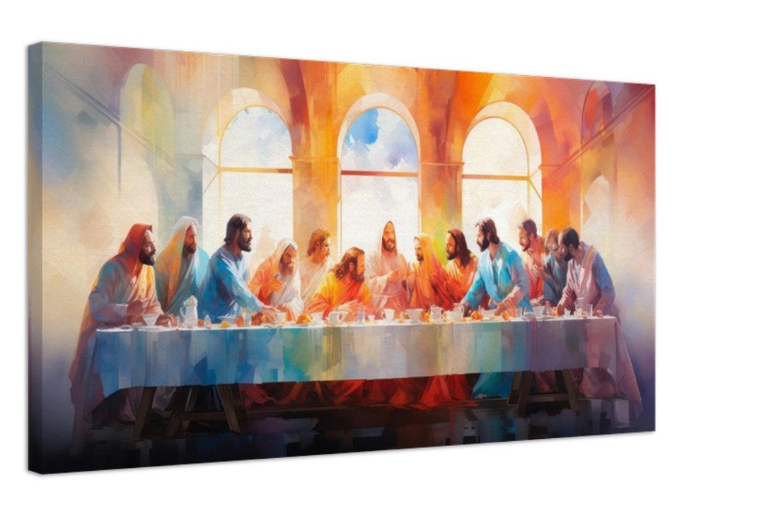 Wrapped Canvas Print of the Last Supper Watercolor Art With Jesus and