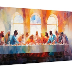 Wrapped Canvas Print of The Last Supper - Watercolor Art with Jesus and Disciples - Gallery-Quality Religious Wall Decor for Home & Church