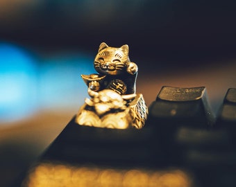 MiniDiary| Limited  Lucky Cat Keycap Custom Handmade  Premium Solid Sterling Silver Keycap for Mechanical Gaming Keyboard Gift art