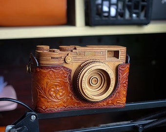 Estuche de cuero hecho a mano para cámara: Venus 1. Regalo ideal para el Día del Padre o el Día de la Madre. Accesorio para cámara.
