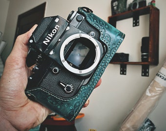 Handmade Blue Leather Camera Case for Nikon FE/FM Series