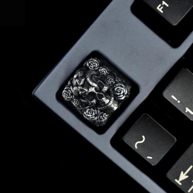 Skull Keycap: Handmade Sterling Silver Artisan Keycap for Mechanical Keyboard image 3