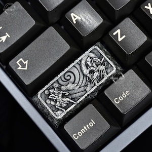 Japan&#39;s Raijin God vs Fuujin God Keycap Custom Handmade  Premium Solid Sterling Silver Keycap for Mechanical Gaming Keyboard