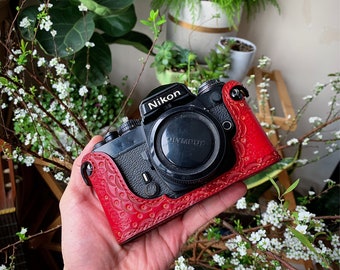 Handmade Red Leather Camera Case for Nikon FE/FM Series