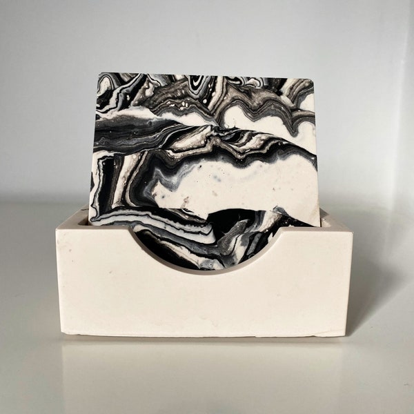 Abstract Coaster Set With Holder Marble Effect | Hand Made In The UK
