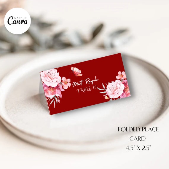 DIY FOLDED Place Card Template CANVA Template Card Printable Etsy