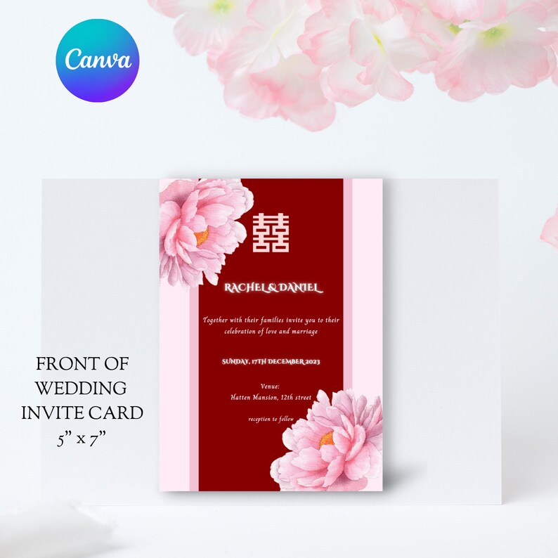 Asian Theme Chinese Wedding Invitation Template Editable - Etsy
