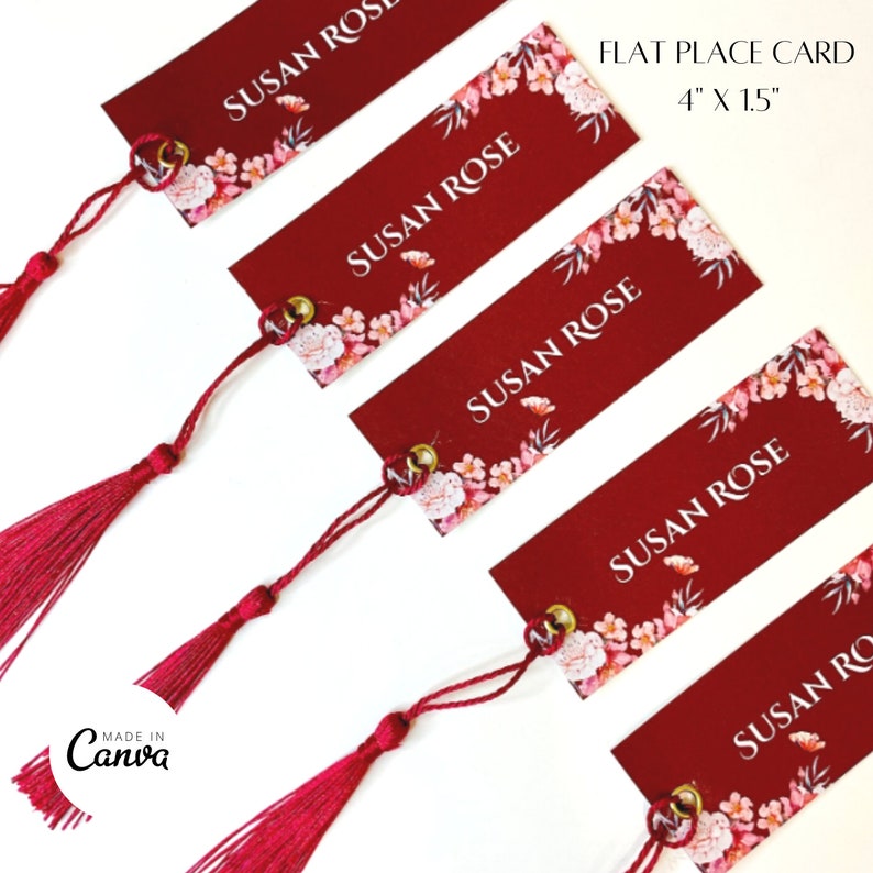 DIY FLAT Wedding Place Card CANVA Template 4x1.5 Inch Name Etsy