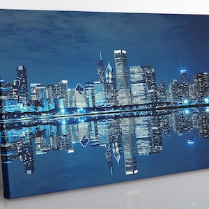 Chicago Illinois City Skyline Canvas Wall Art, Framed Chicago Print Home Decor Wall Art, Aesthetic Room Decor For Office, Living Room Art