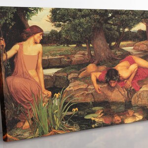 John William Waterhouse - Echo And Narcissus Canvas Wall Art, Large Framed Fine Art Canvas Print, Classical Art For Office, Wall Decor Print