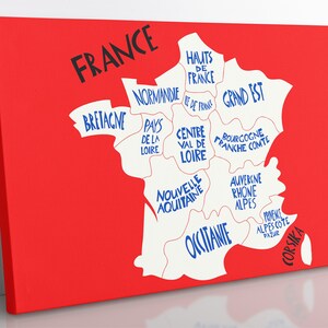 Mapa de Francia Lienzo Arte de pared, Grande enmarcado Francia Lienzo Impresión Decoración del hogar Arte de pared, Estética Francia Mapa Impresión, Impresión de decoración de pared francesa