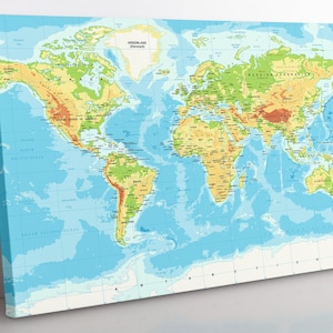 World Map Canvas Wall Art, Grande carte encadrée du monde Impression sur toile, Art mural éducatif, Atlas mondial détaillé Home Decor Wall Art