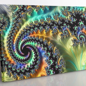 Framed Fractal Canvas Art: Large Abstract Psychedelic Print
