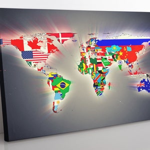 World Map Flags Canvas Print: Educational Home Decor Wall Art