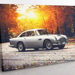 Vintage Aston Martin James Bond Supercar Canvas Wall Art, Large Framed Sport Car Canvas Print Home Decor Wall Art, Aston Martin Print