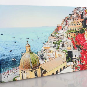 Impressão em tela da Costa Amalfitana de Positano: arte de parede com paisagem italiana emoldurada