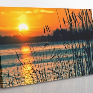 Sunset Lake Canvas Print: Framed Nature Wall Art
