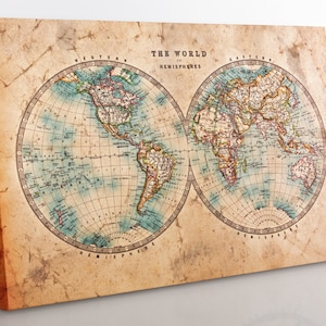 Vintage World Map Canvas Print: Large Framed Ancient Atlas Wall Art