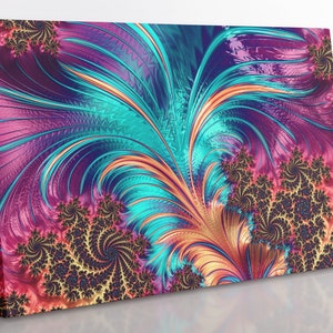 Fractal Canvas Wall Art, Large Framed Abstract Art Home Decor Wall Art, Aesthetic Room Decor Modern Art Boho Print, Psychedelic Wall Art