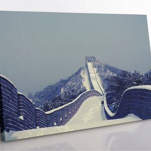 Great Wall Of China In Snow Canvas Wall Art, China Landscape Canvas Print Home Decor Wall Art, Aesthetic Room Decor For Office, Wall Decor