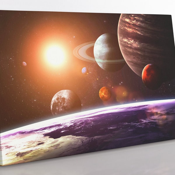 Solar System Space Canvas Wall Art, Large Framed Space Print Home Decor Wall Art Decor, Aesthetic Room Decor Print For Office, Living Room