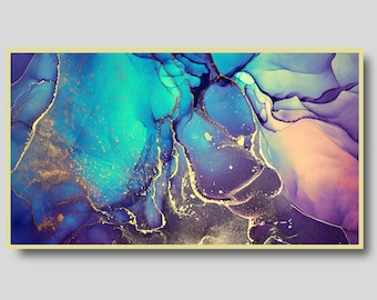 Art abstrait pour téléviseur avec cadre Samsung, encre à l'alcool : design en marbre moderne (téléchargement numérique)