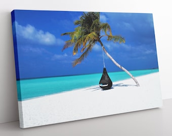 Malediven Strand Leinwandkunst: Tropischer Blick auf das Meer, Wandbild mit Rahmen