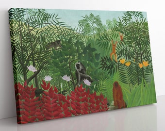 Henri Rousseau - Tropical Forest With Monkeys Canvas Wall Art, Classical Art Landscape, Fine Art Print Home Decor Wall Art, Wall Decor Print