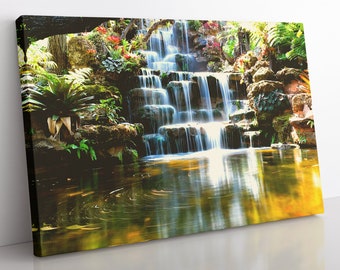 Japanese Garden Waterfall Canvas Print: Framed Nature Wall Art