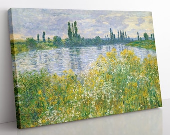 Impresión en lienzo de Monet a orillas del Sena: arte paisajístico impresionista enmarcado