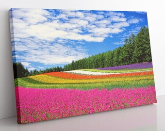 Sommer Wiese Leinwand Druck: Gerahmte Blumen Landschaft Wand Kunst