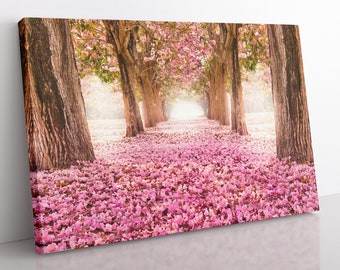 Cherry Blossom Forest Path Canvas Print: Large Framed Floral Wall Art